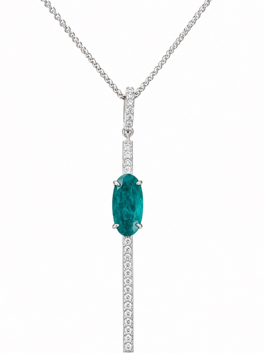 Bomb Party Silver Tone Oval green Crystal Rhinestone Lariat Necklace